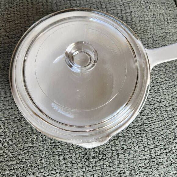 Corningware 2.5 cup 70s white cooling pot matching clear glass lid retro floral - Picture 5 of 6